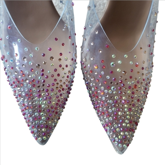 Jeffrey Campbell Drizella Clear Embellished Crystal Mules Pointed Toe Heels Sz 8 - Picture 3 of 9